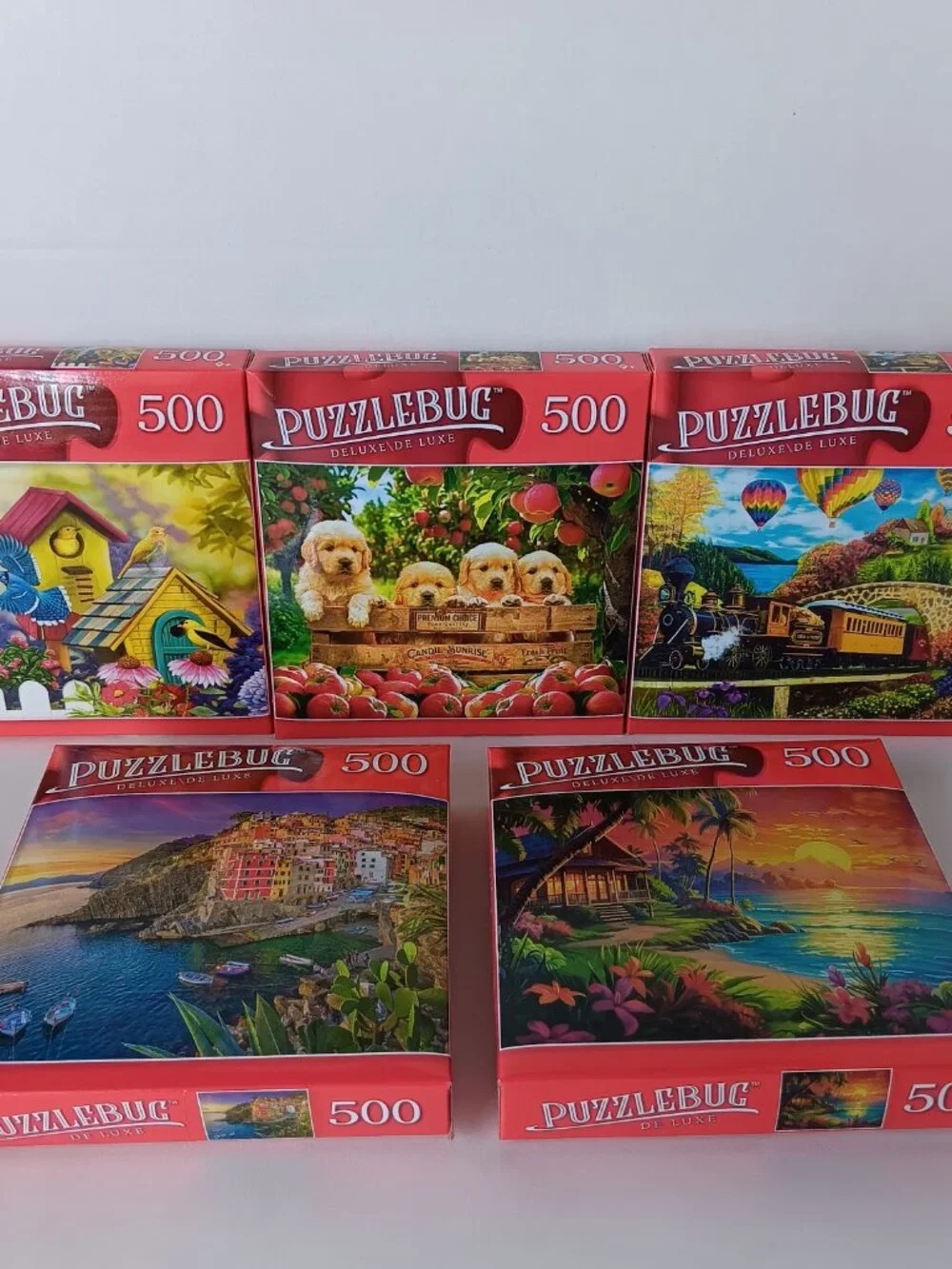 (5) 500 Piece PuzzleBug Cardboard Jigsaw Puzzles